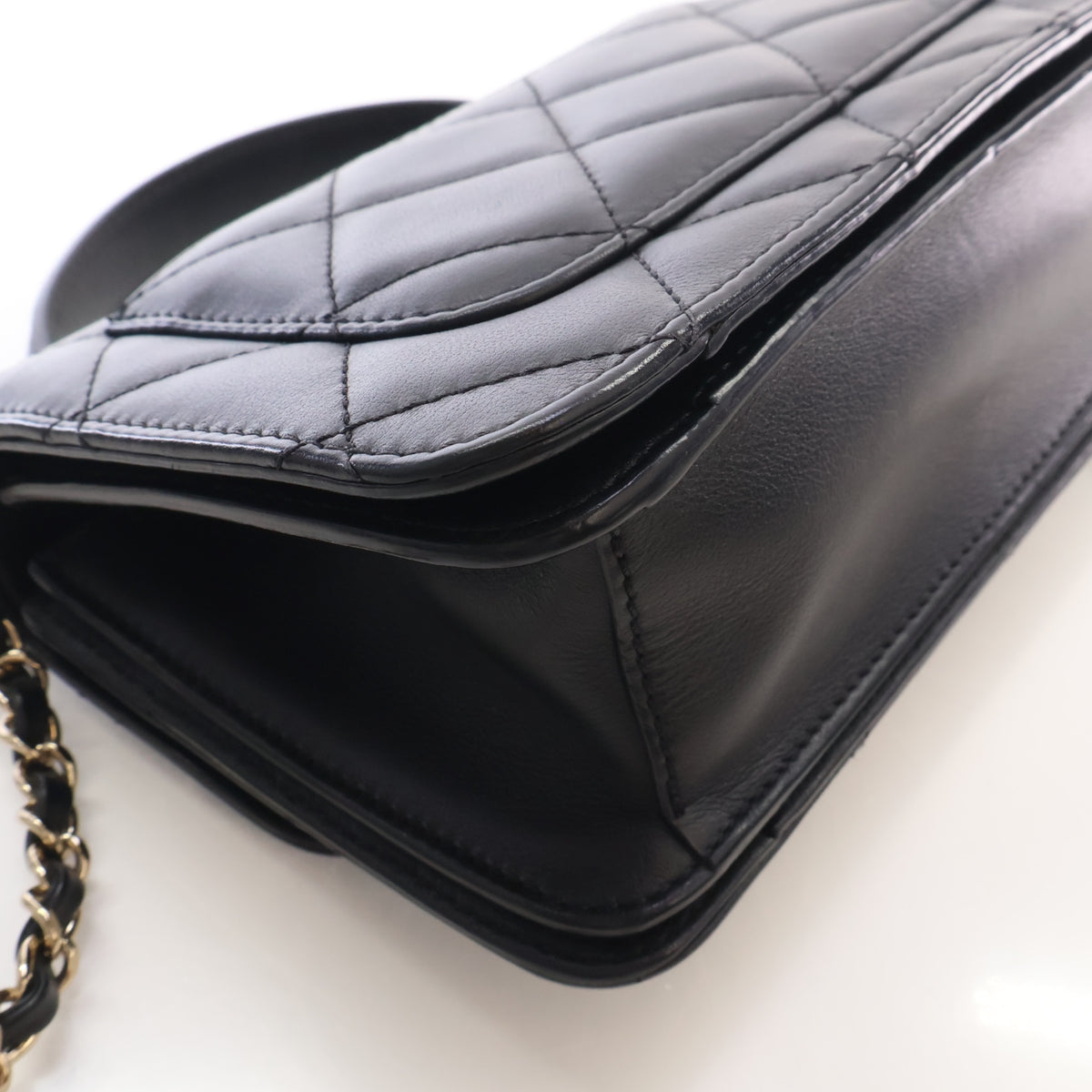 Pre-Owned Chanel Top Handle Mini Lambskin Flap Bag, side profile, photo 12 of 17
