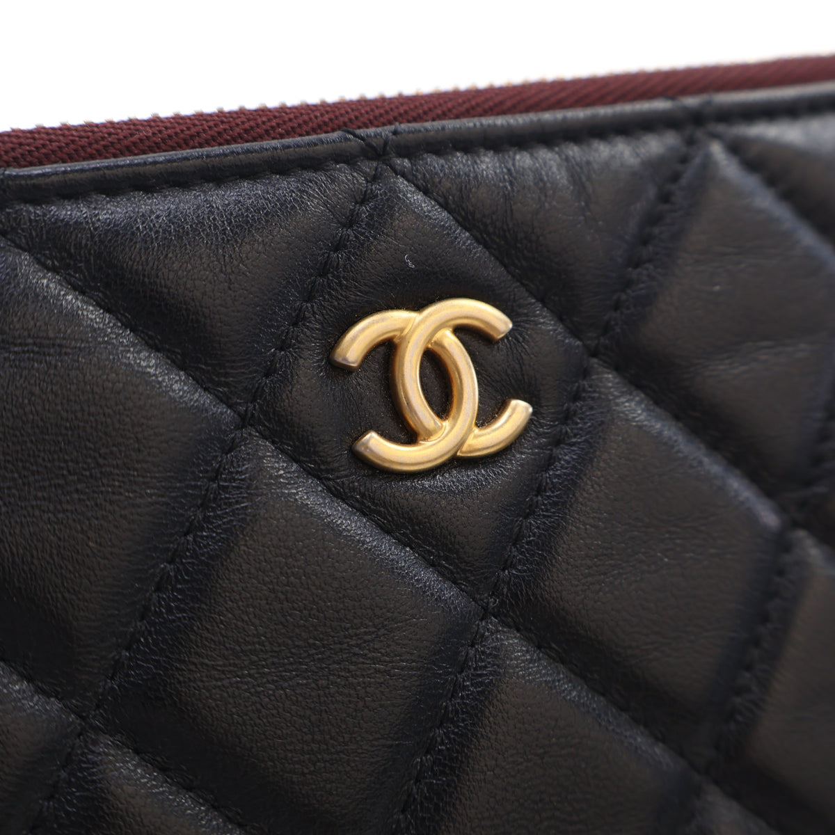 Pre-Owned Chanel Large Lambskin Pouch, gold embossed logo detail