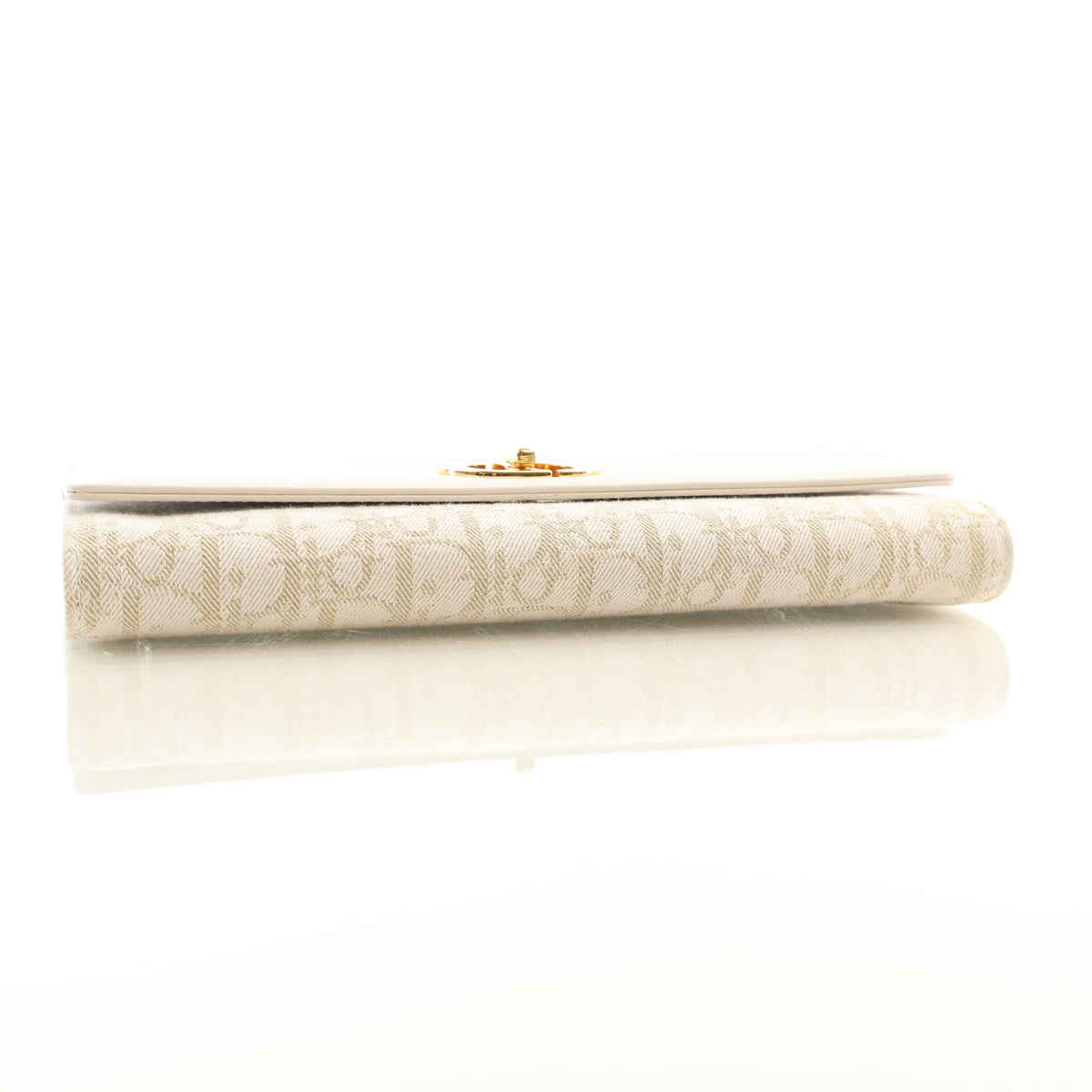 Pre-Owned Christian Dior Top Handle Medium Calfskin Oblique Canvas Miss Caro Pouch, side profile