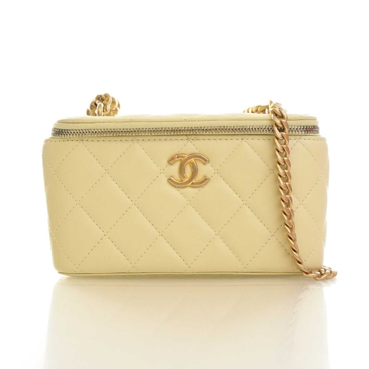 Pre-Owned Chanel Vanity Small Lambskin Pearl Crush, three-quarter view, authenticated at Luxe Du Jour