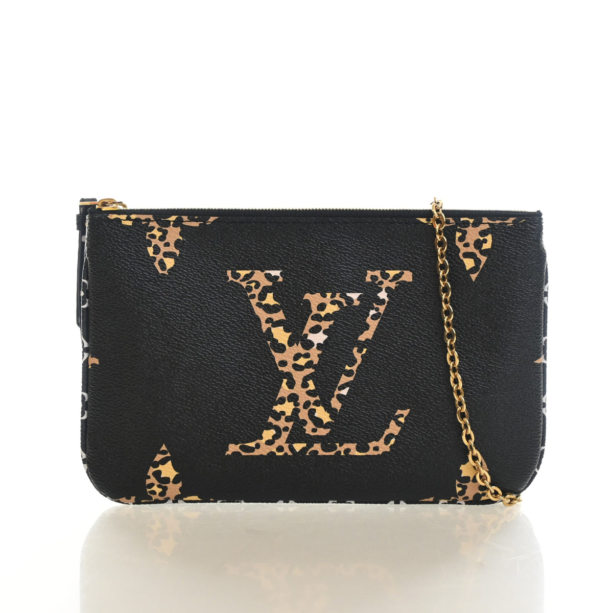 Pre-Owned Louis Vuitton Pochette Monogram Jungle Double Zip, front view, authenticated at Luxe Du Jour