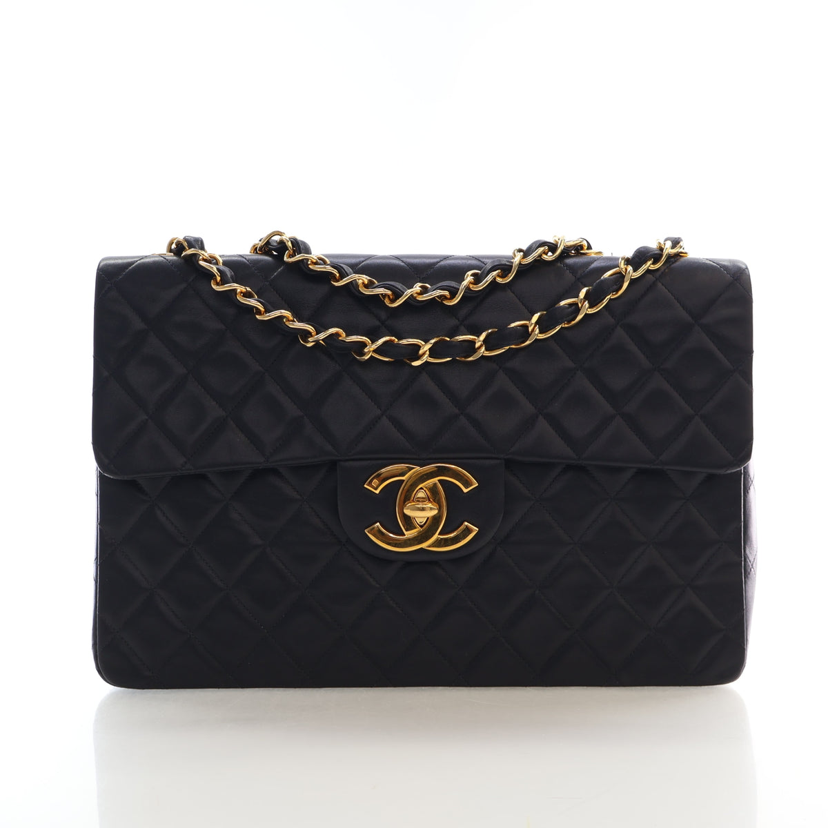 Vintage Chanel Flap Bag Maxi Lambskin Classic Single, front view, authenticated at Luxe Du Jour