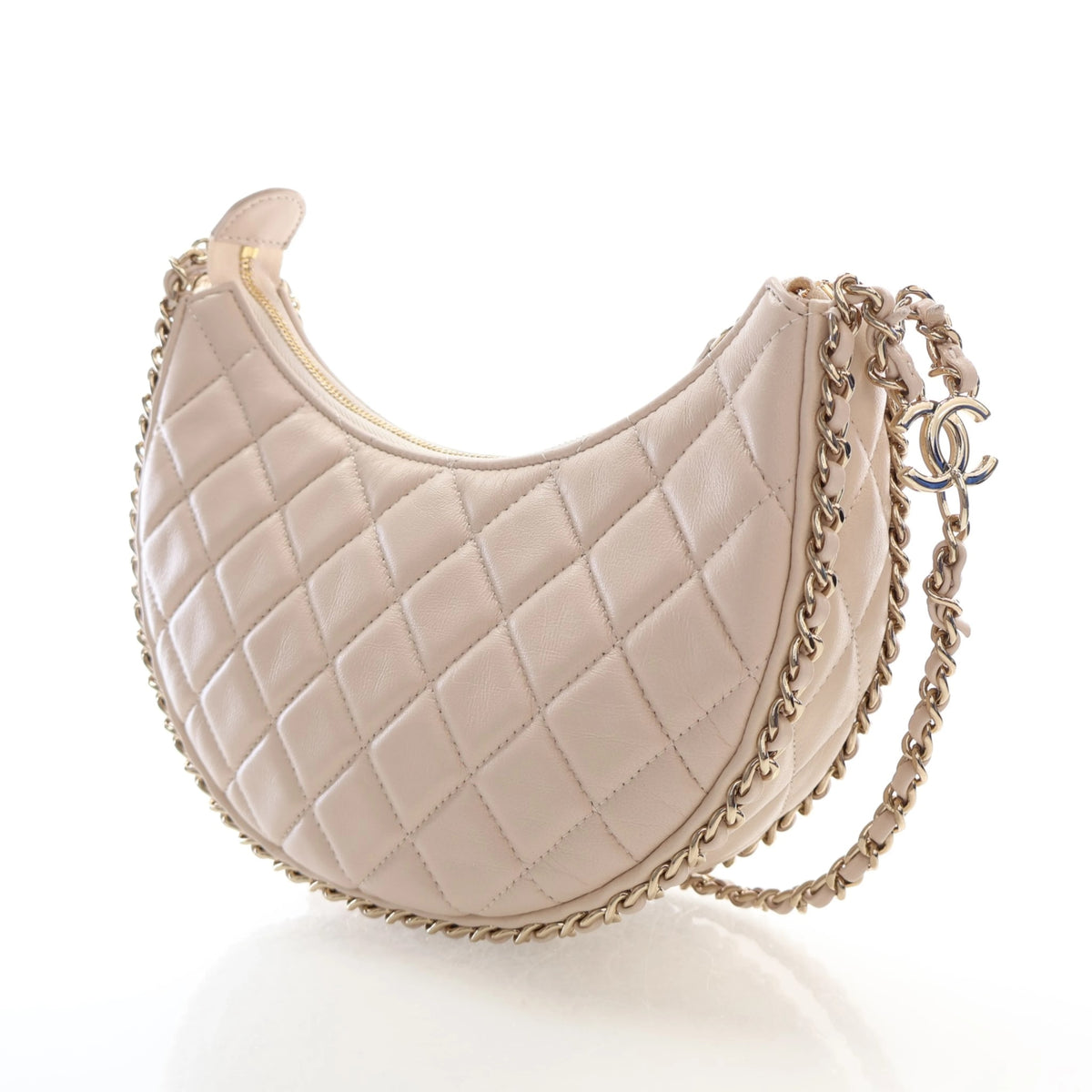 Pre-Owned Chanel Hobo Small Lambskin Chain Around, three-quarter view, photo 3 of 14
