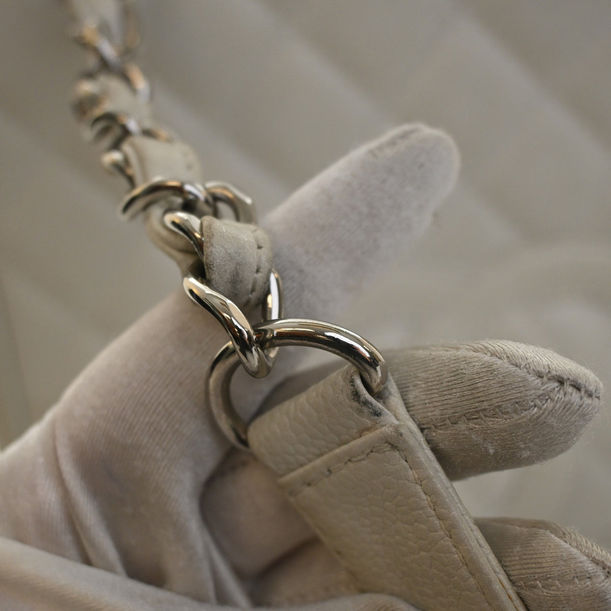 Vintage Chanel Shopping Tote Caviar Leather Petite, strap and chain detail, photo 16 of 19