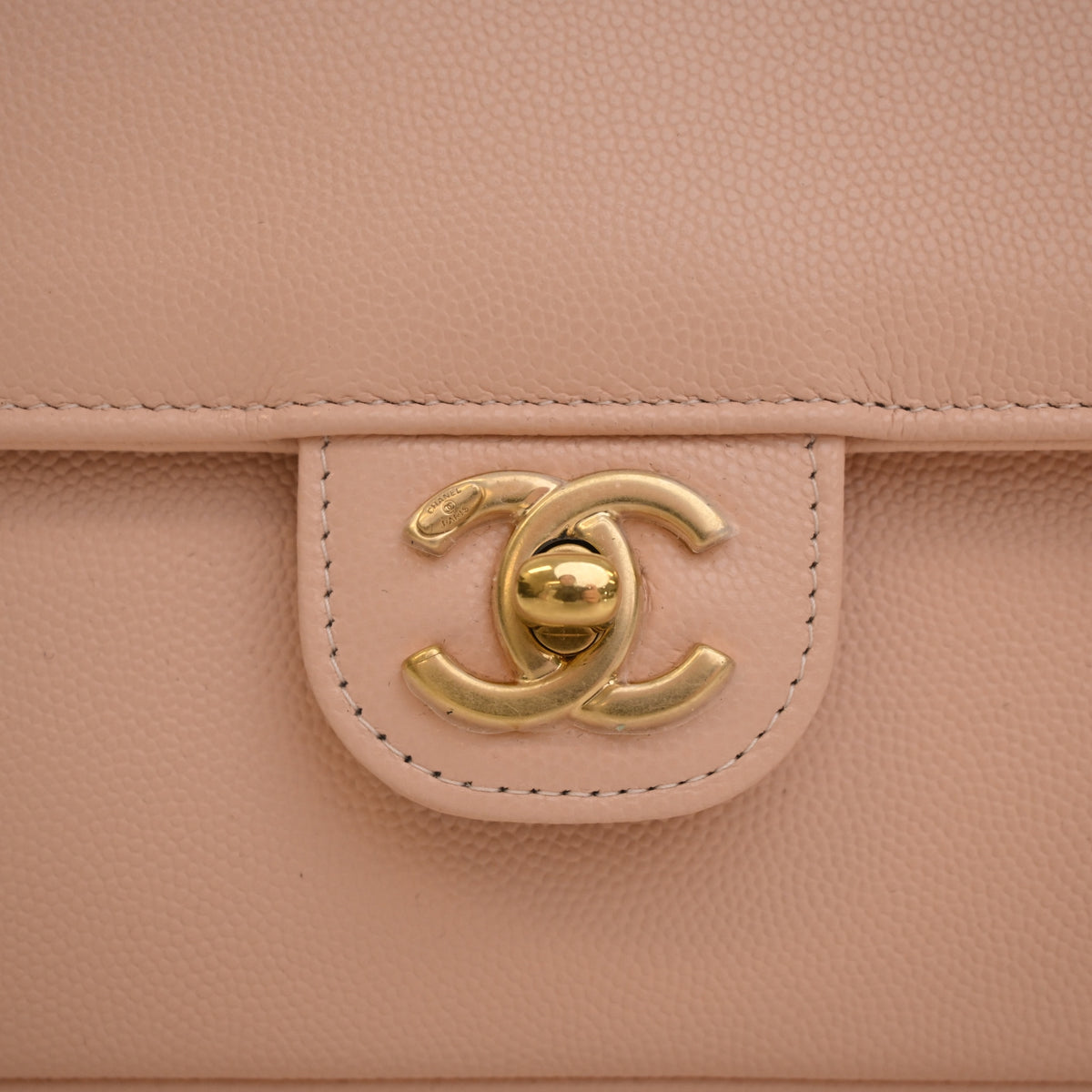 Pre-Owned Chanel Caviar Leather Preppy Coco Bowling Bag, gold embossed logo detail