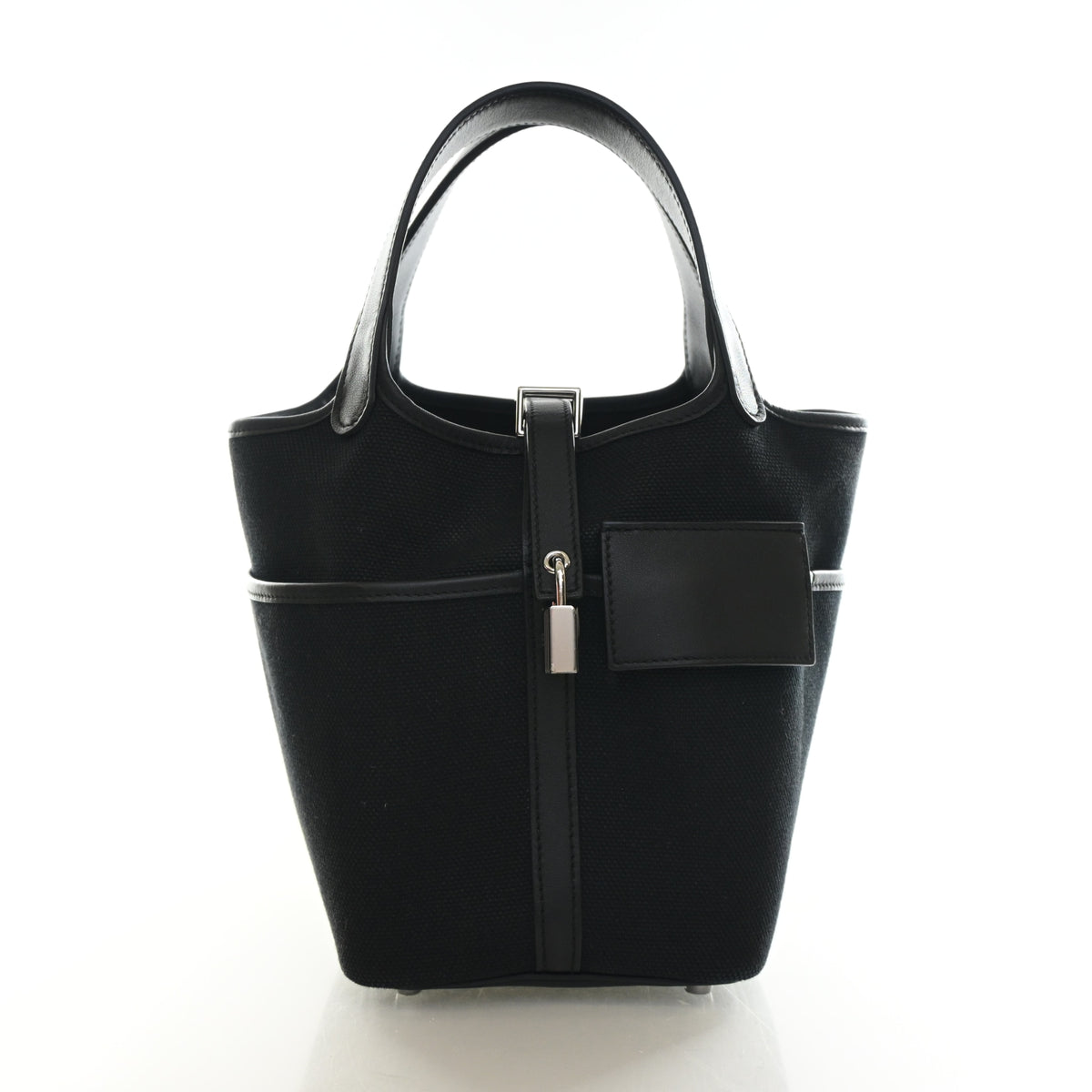 Pre-Owned Hermès Picotin Lock 18 Noir Toile Goeland Cargo, front view, authenticated at Luxe Du Jour