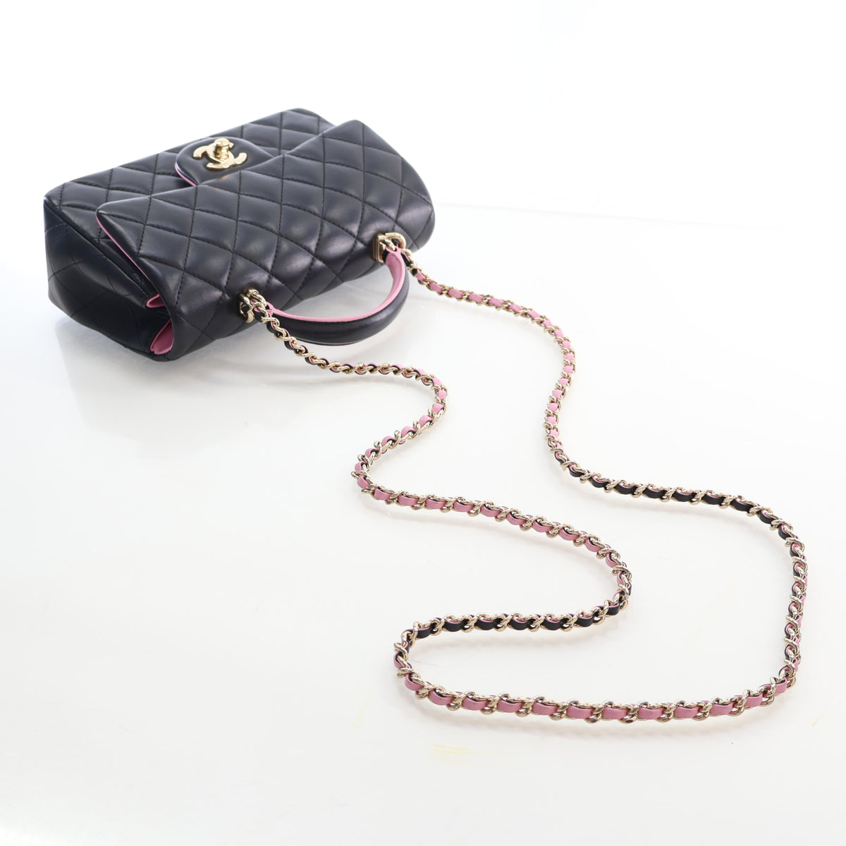 Pre-Owned Chanel Classic Flap Mini Lambskin Rectangular Top Handle Bag, three-quarter view, photo 11 of 19
