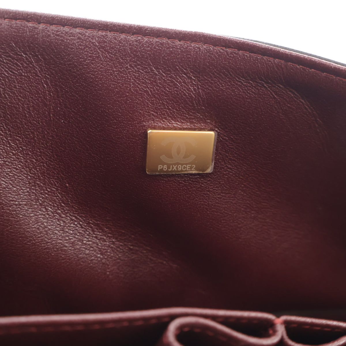 Pre-Owned Chanel Classic Double Flap Medium Lambskin Bag, gold embossed logo detail, photo 15 of 16