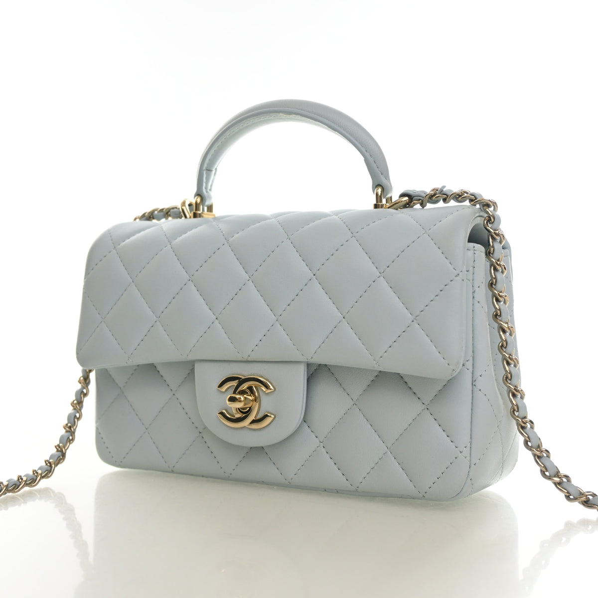 Pre-Owned Chanel Classic Flap Mini Lambskin Rectangular Top Handle Bag, three-quarter view, photo 3 of 21