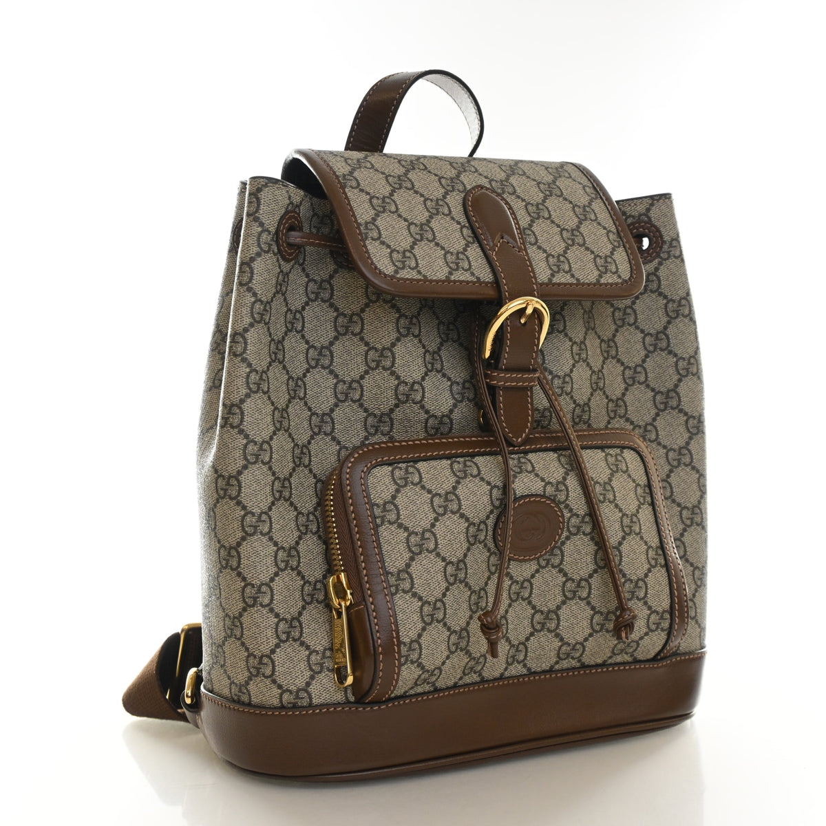 Pre-Owned Gucci Backpack GG Supreme Azalea Retro Interlocking G Buckle, three-quarter view, authenticated at Luxe Du Jour