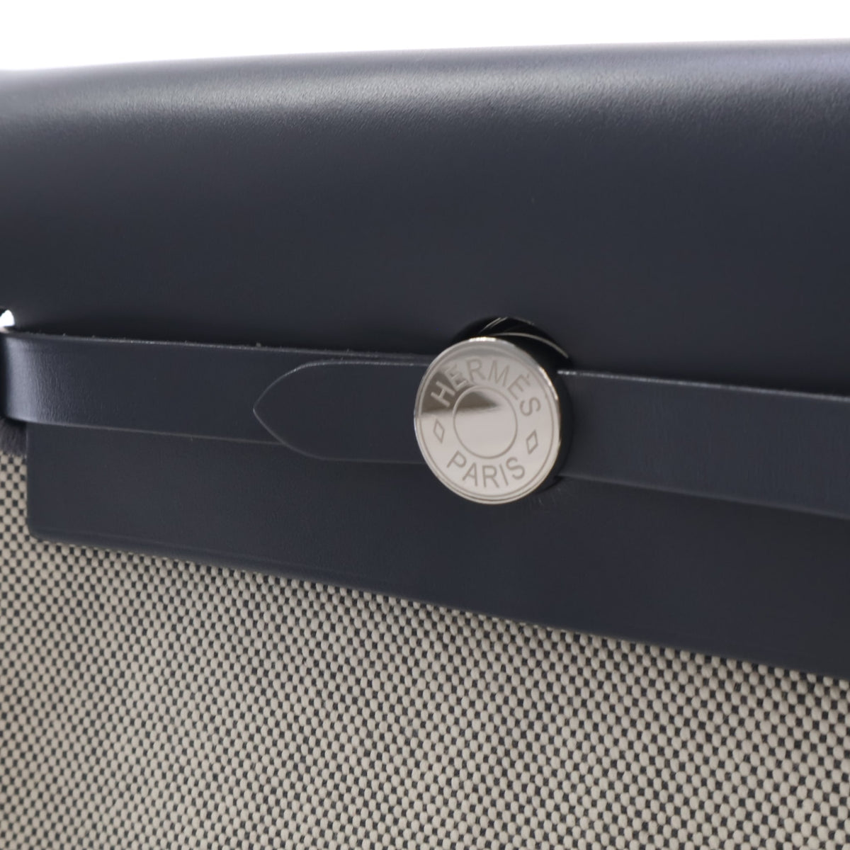 Pre-Owned Hermès Herbag Mini Ardoise Toile Zip 20, silver hardware close-up