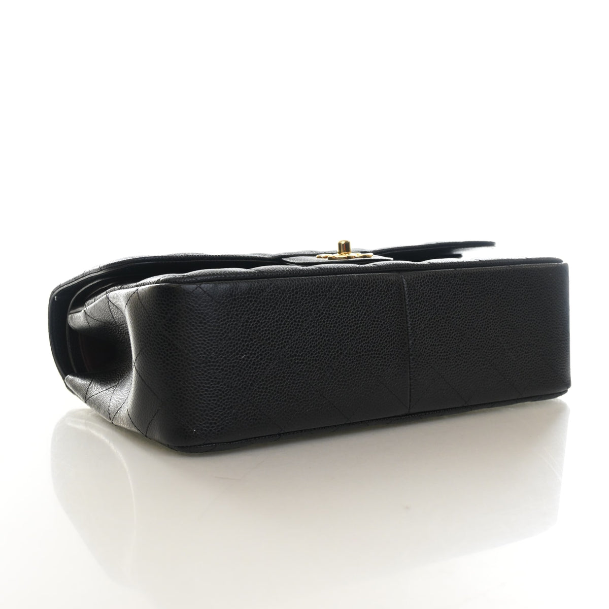Pre-Owned Chanel Classic Double Flap Jumbo Caviar Leather Bag, base and feet view, photo 5 of 14