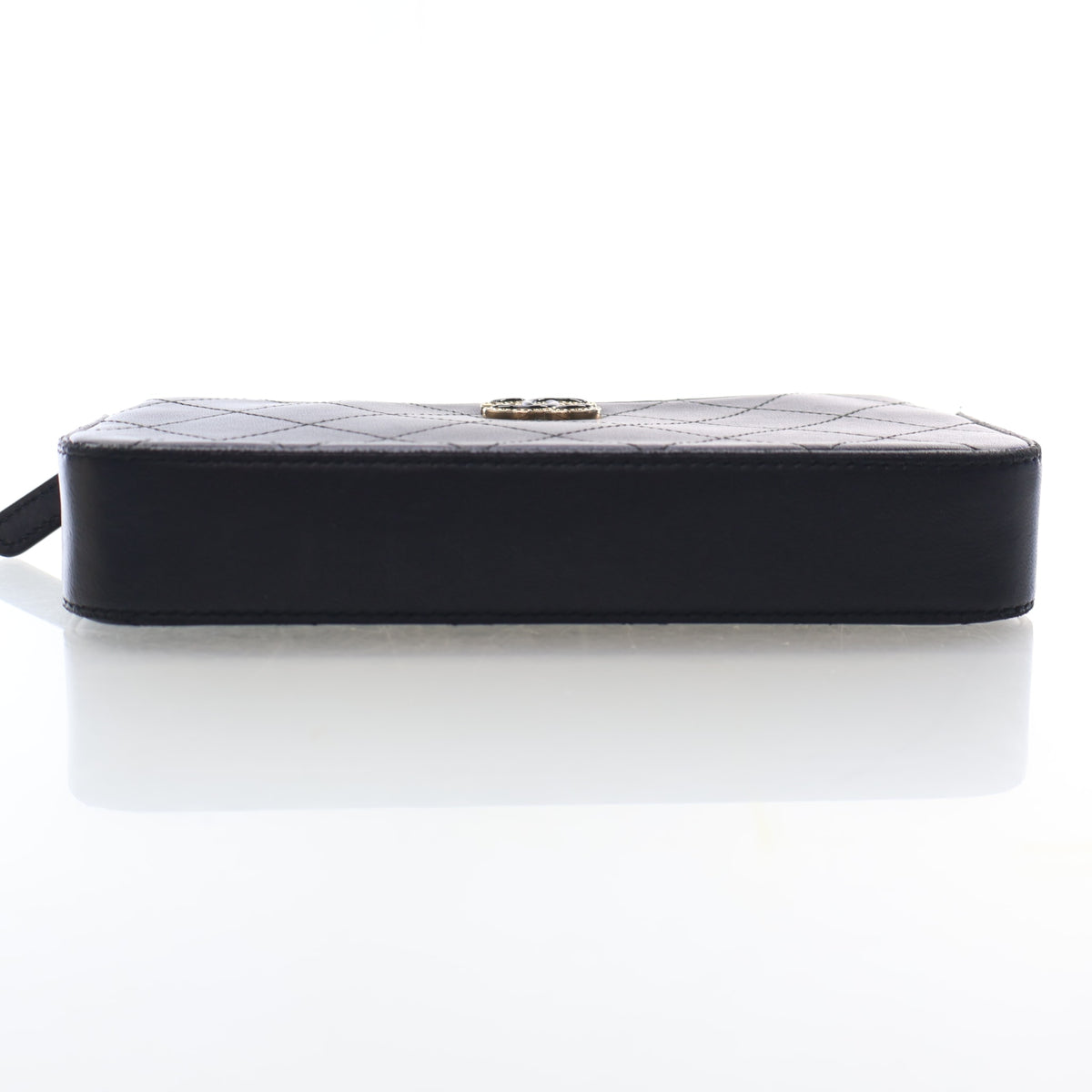 Pre-Owned Chanel Wallet On Chain Lambskin Double Zip, side profile