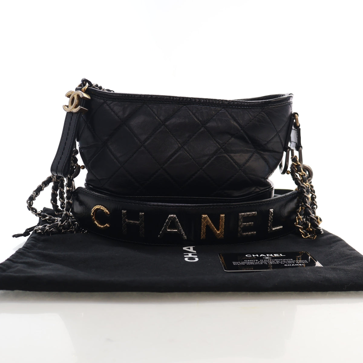 Pre-Owned Chanel Hobo Small Calfskin Gabrielle, shown with dust bag and packaging
