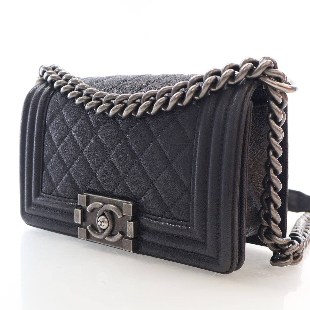 Pre-Owned Chanel Boy Bag Small Caviar Leather, three-quarter view, photo 3 of 17