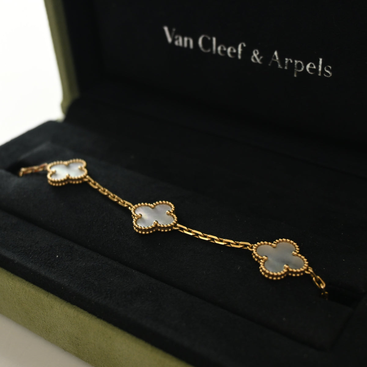 Vintage Van Cleef & Arpels Alhambra Mother Of Pearl 5 Motif Bracelet, front view
