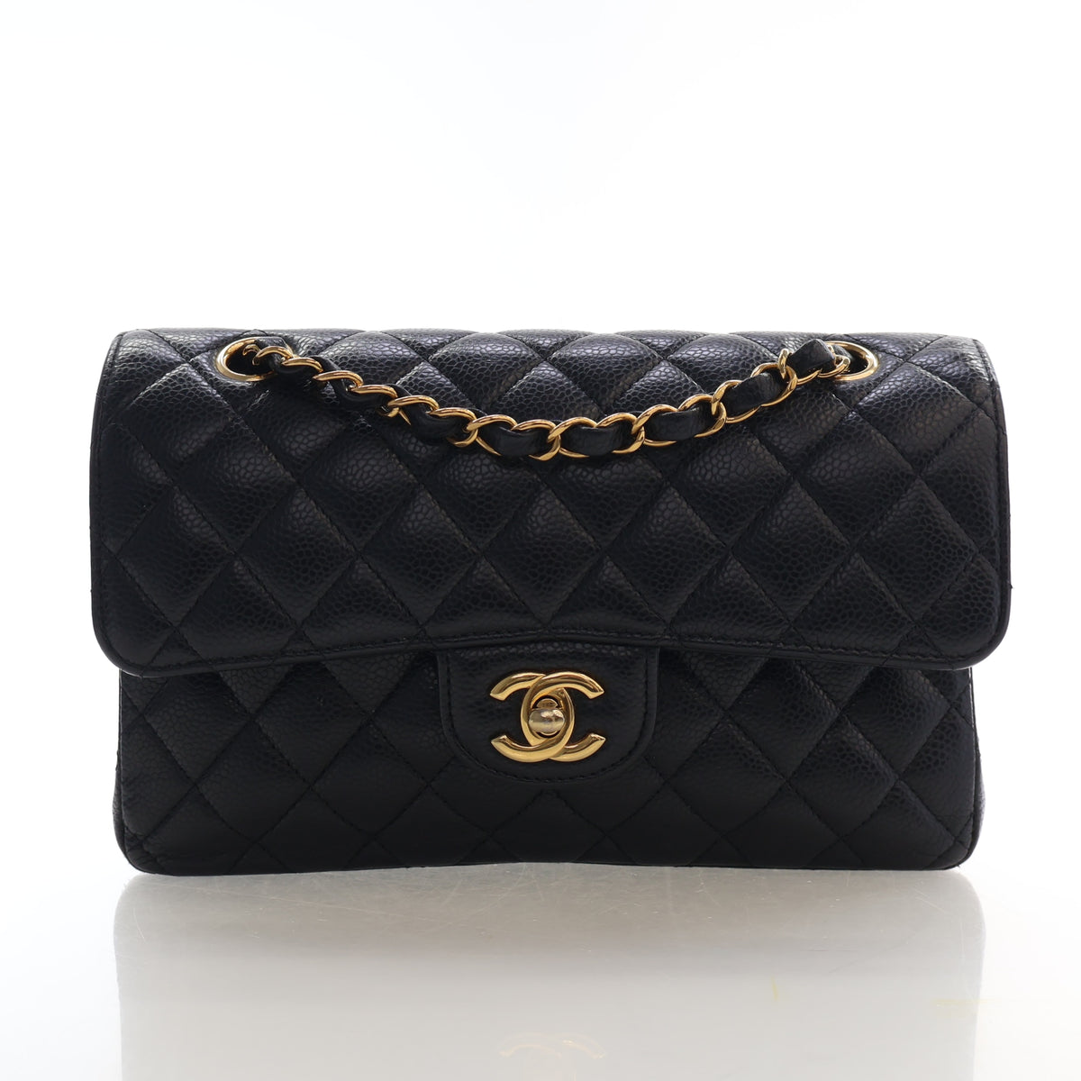Pre-Owned Chanel Classic Double Flap Small Caviar Leather Bag, front view, photo 1 of 19