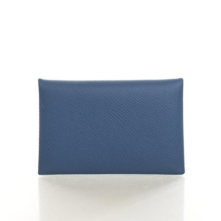 Hermes Bleu Tie Epsom Calvi Card Holder