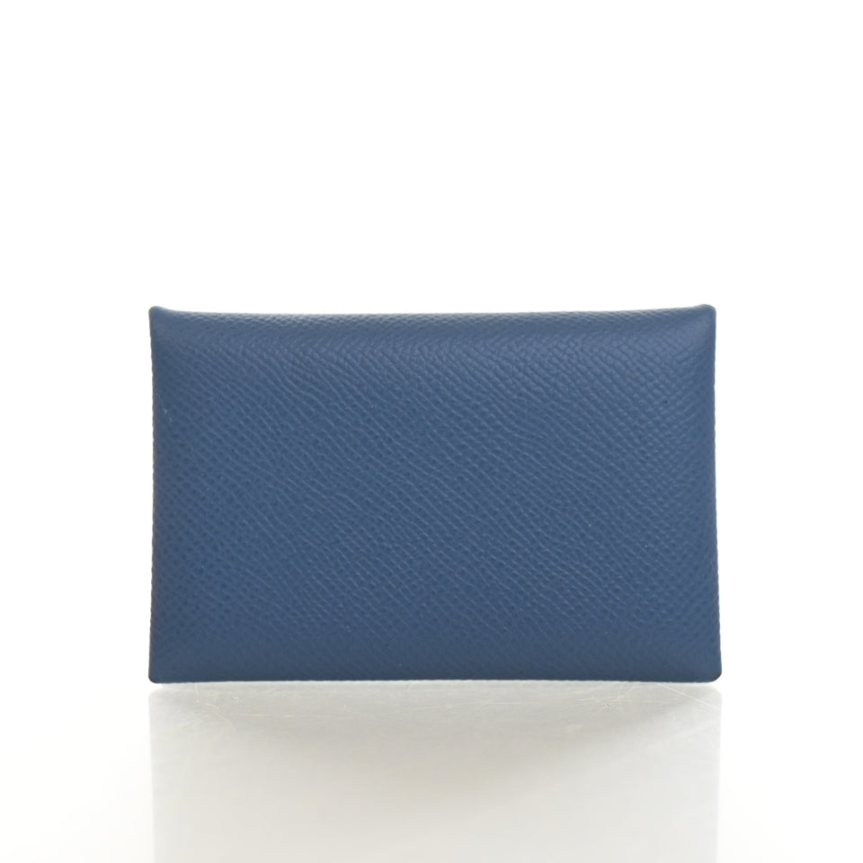 Hermes Bleu Tie Epsom Calvi Card Holder