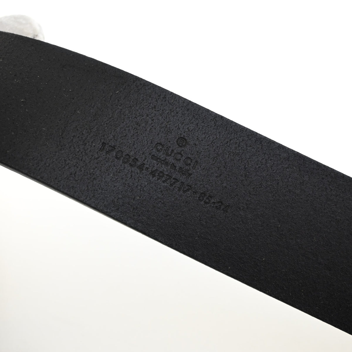 Pre-Owned Gucci Belt Sz Calfskin Interlocking G 85/34, interior label and date code