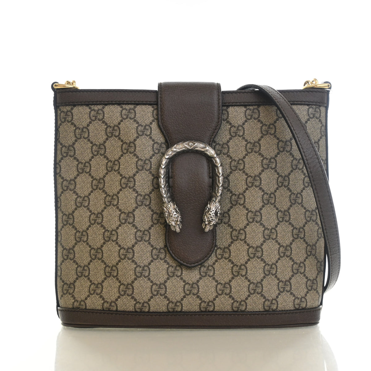 Pre-Owned Gucci Bucket Bag GG Supreme Dionysus, front view, authenticated at Luxe Du Jour