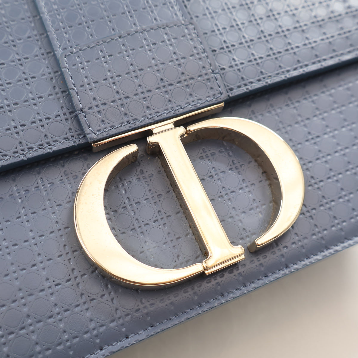 Pre-Owned Christian Dior 30 Calfskin Montgaine Flap Chain Bag, gold hardware close-up