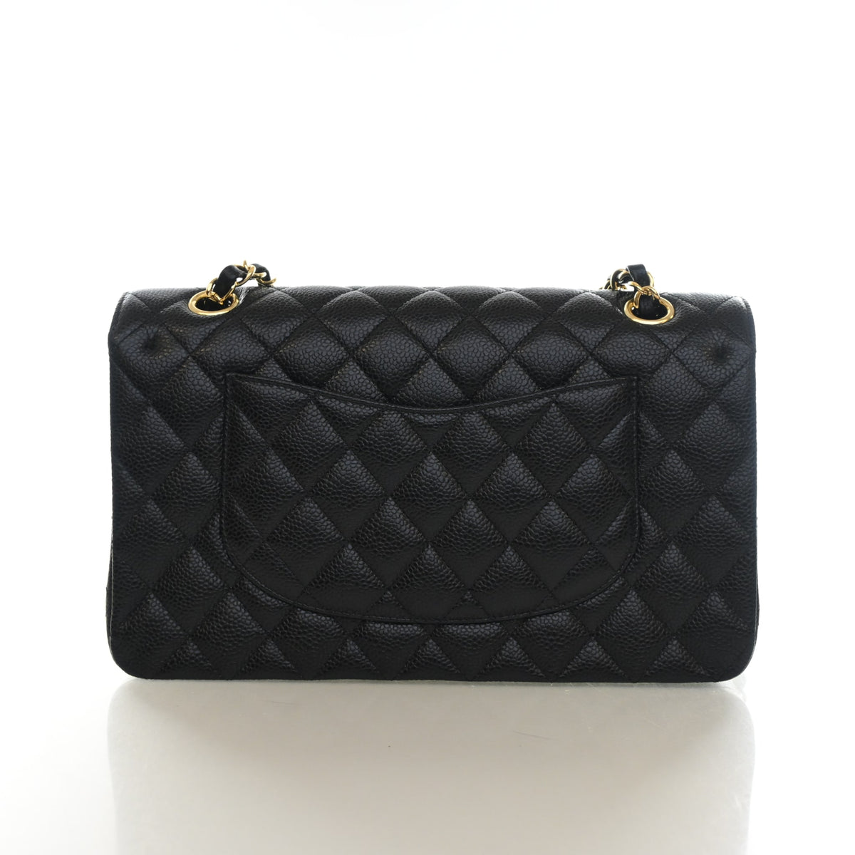Pre-Owned Chanel Classic Double Flap Medium Caviar Leather Bag, back view, photo 11 of 15