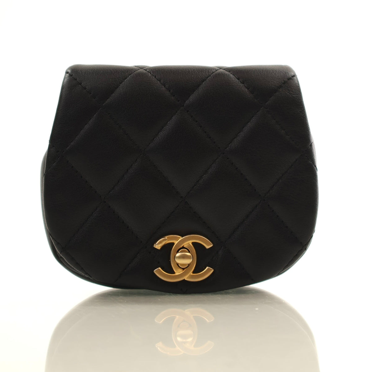 Pre-Owned Chanel Clutch Mini Lambskin Coco Mail With Chain, front view, authenticated at Luxe Du Jour