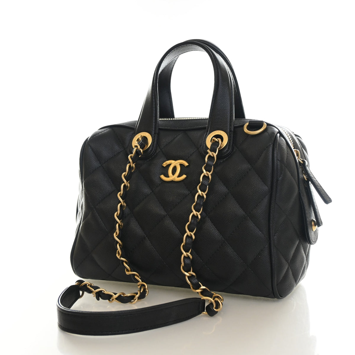 Pre-Owned Chanel Small Caviar Leather Bowling Bag, three-quarter view