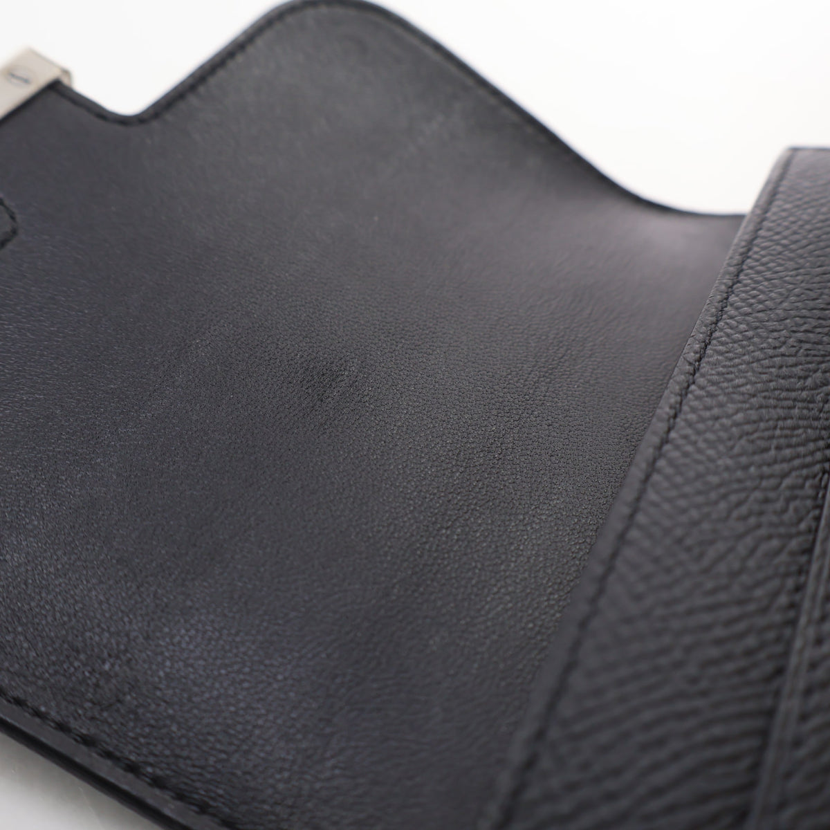 Pre-Owned Hermès Constance Noir Epsom Leather Slim Wallet, open interior with lining, photo 14 of 19