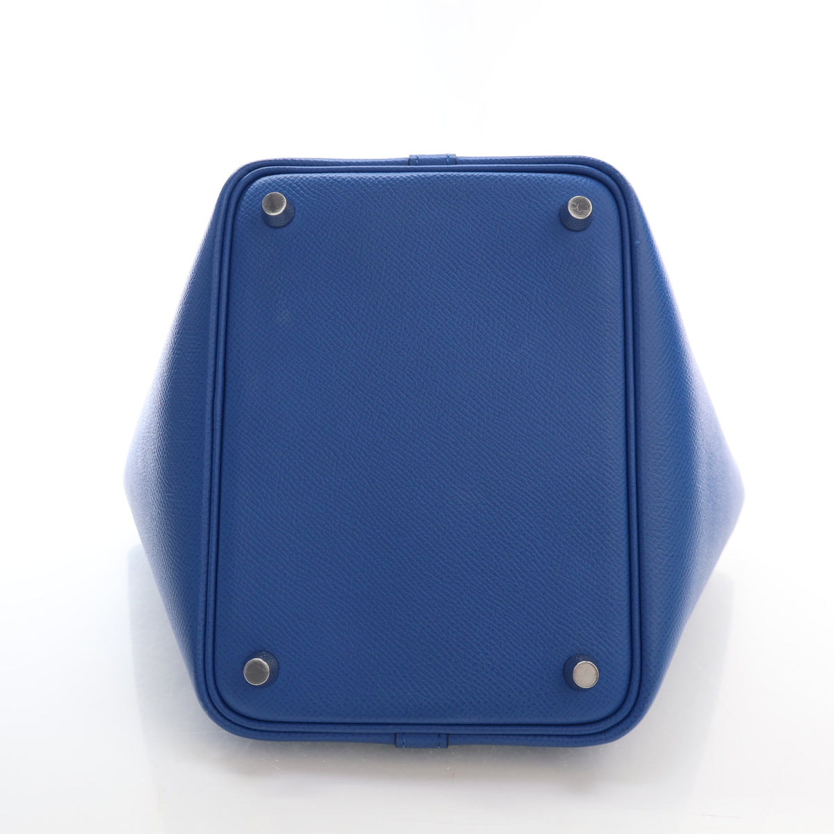 Pre-Owned Hermès Picotin Lock 18 Bleu Zellige Epsom Leather Tressage, base and feet view, photo 9 of 17