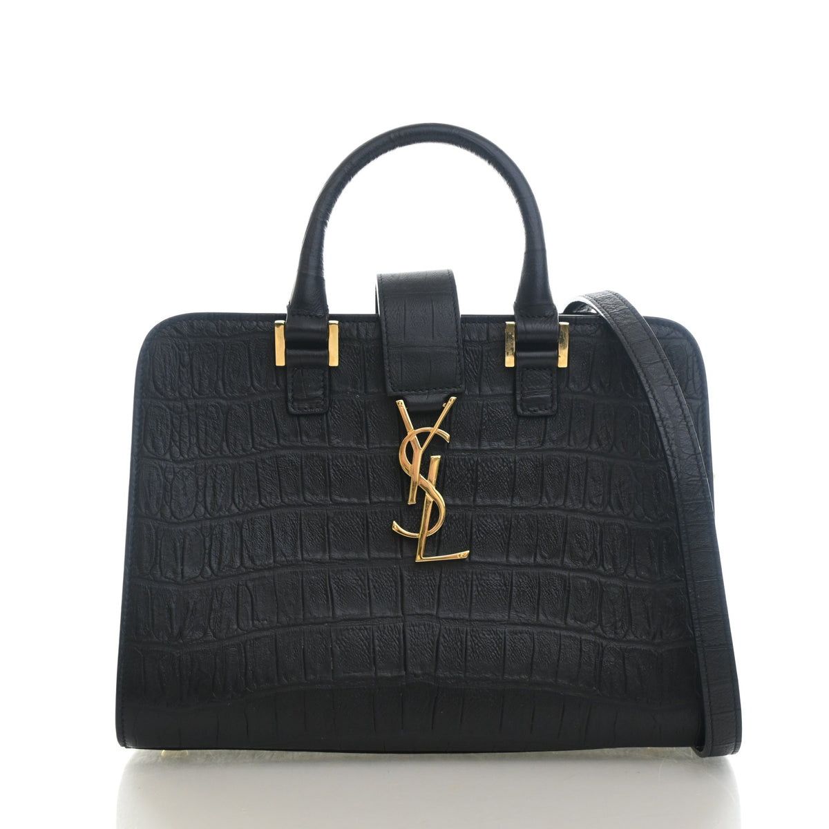 Pre-Owned Saint Laurent Baby Crocodile Leather Embossed Leather Cabas, front view, authenticated at Luxe Du Jour