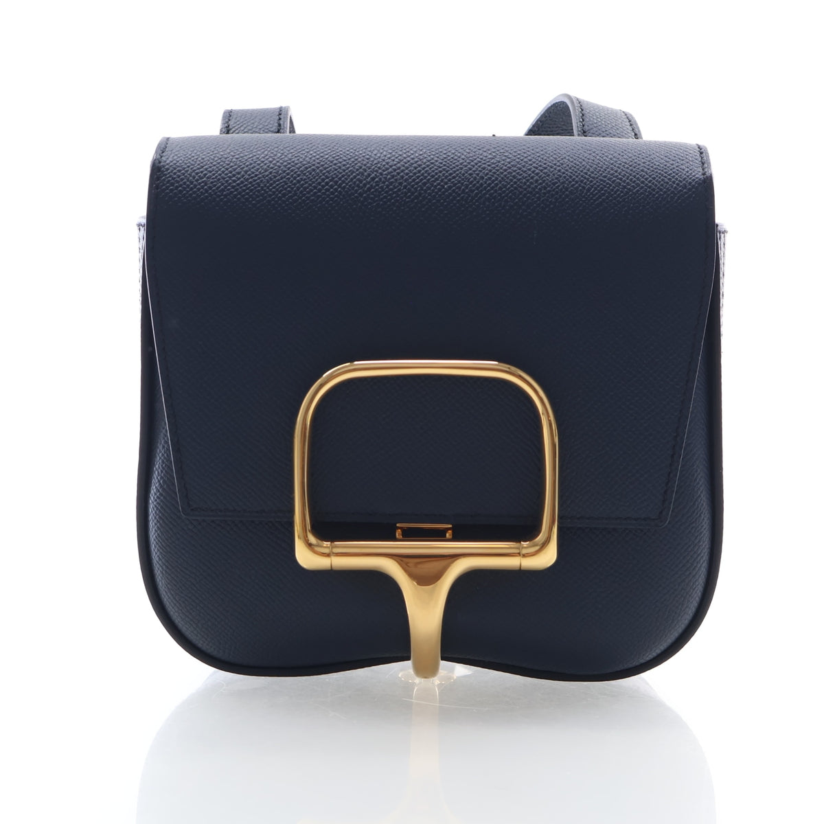 Pre-Owned Hermès Mini Bleu Indigo Epsom Leather Della Cavalleria, front view, authenticated at Luxe Du Jour