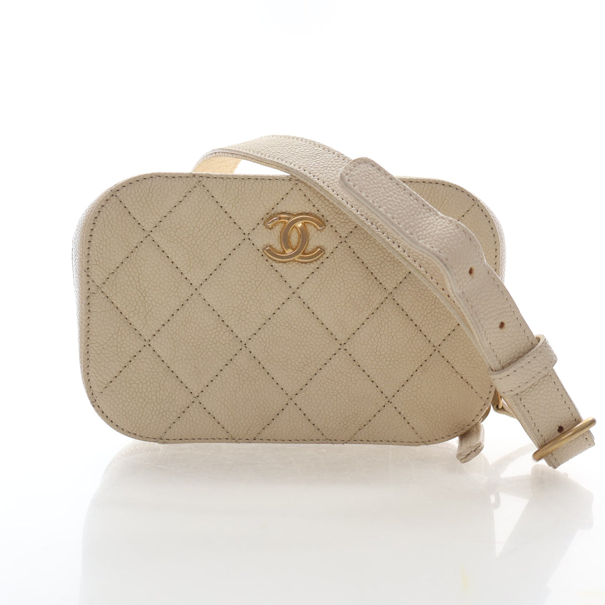 Pre-Owned Chanel Caviar Leather Quilted Waist Bag, front view, authenticated at Luxe Du Jour