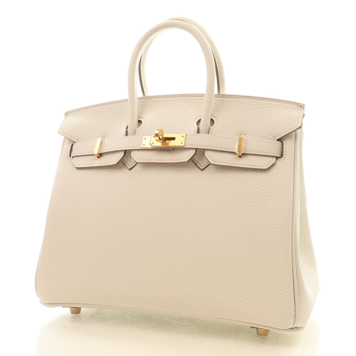 Pre-Owned Hermès Birkin 25 Mushroom Togo Leather, three-quarter view