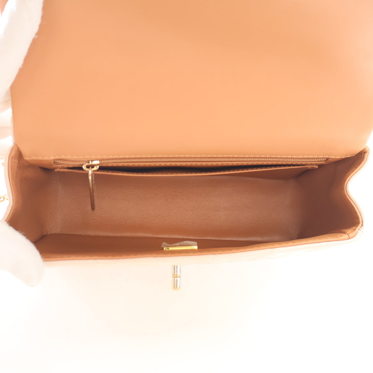 Pre-Owned Chanel Top Handle Mini Lambskin Rectangular Flap Bag, open interior with lining, photo 14 of 17