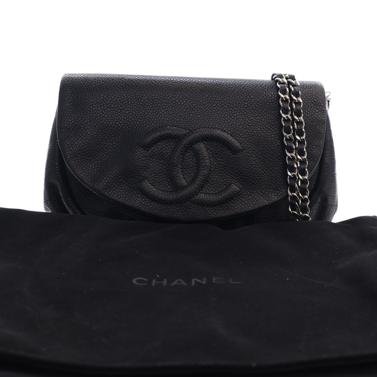 Pre-Owned Chanel Wallet On Chain Caviar Leather Half Moon WOC, with dust bag