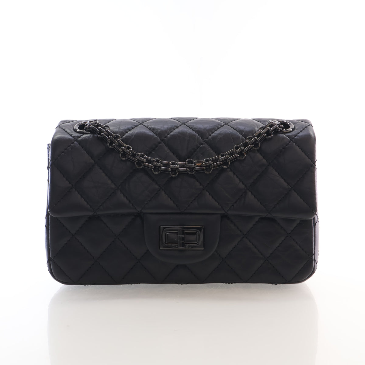 Pre-Owned Chanel Flap Bag Mini Aged Calfskin Reissue 2.55, front view, authenticated at Luxe Du Jour