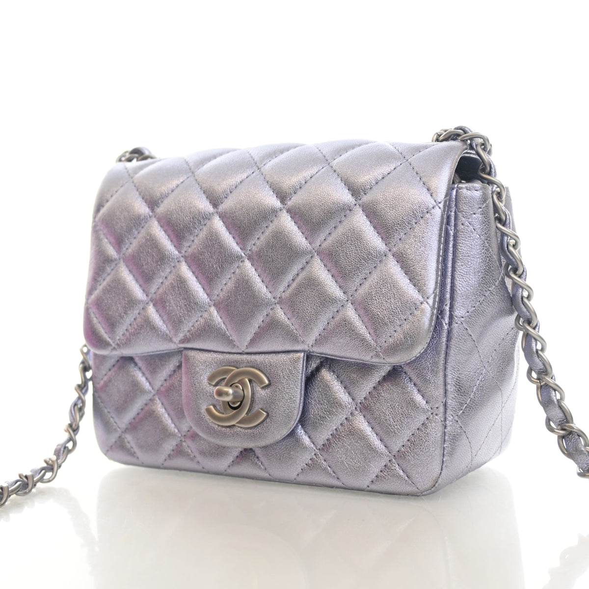 Pre-Owned Chanel Classic Flap Mini Calfskin Square Bag, three-quarter view, photo 3 of 15