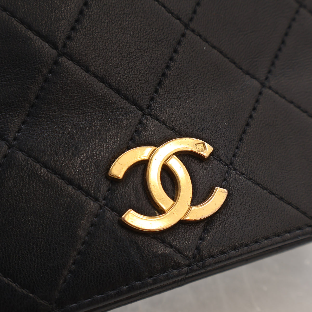 Vintage Chanel Shoulder Bag Small Lambskin Matelasse, gold embossed logo detail