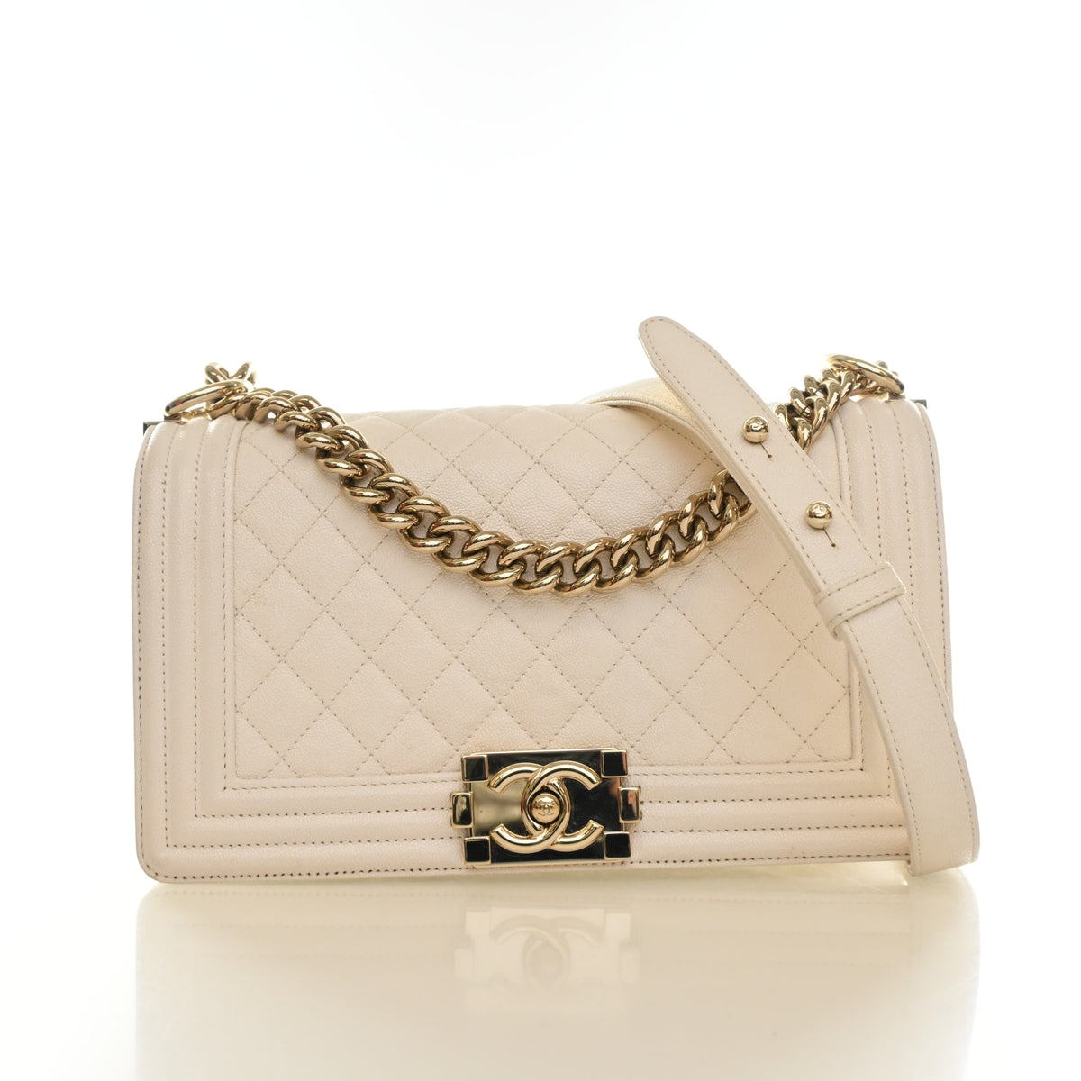 Pre-Owned Chanel Boy Bag Medium Caviar Leather, front view, photo 1 of 18