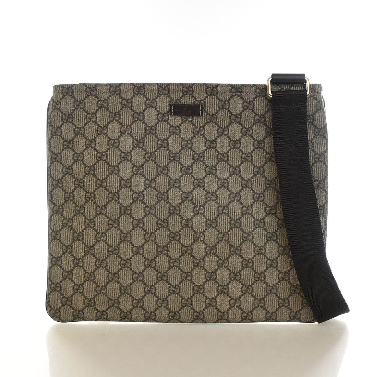 Pre-Owned Gucci Medium GG Supreme Flat Messenger Bag, front view, authenticated at Luxe Du Jour