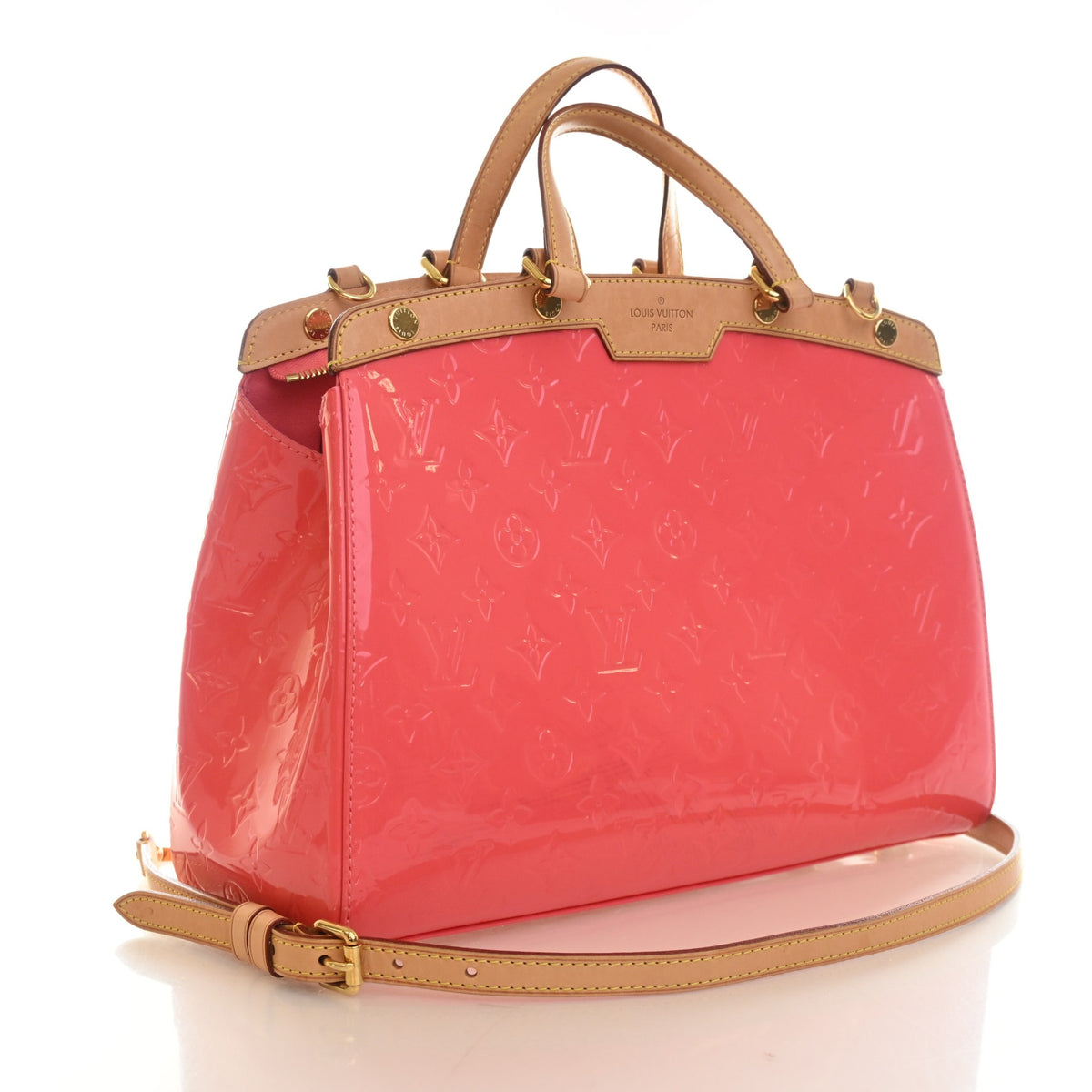 Pre-Owned Louis Vuitton MM Monogram Vernis Brea, three-quarter view, authenticated at Luxe Du Jour