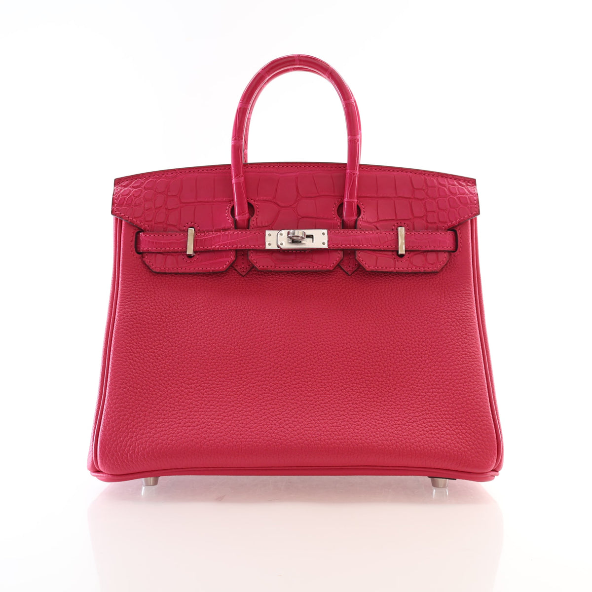 Pre-Owned Hermès Birkin 25 Framboise Togo Leather Touch, front view, authenticated at Luxe Du Jour