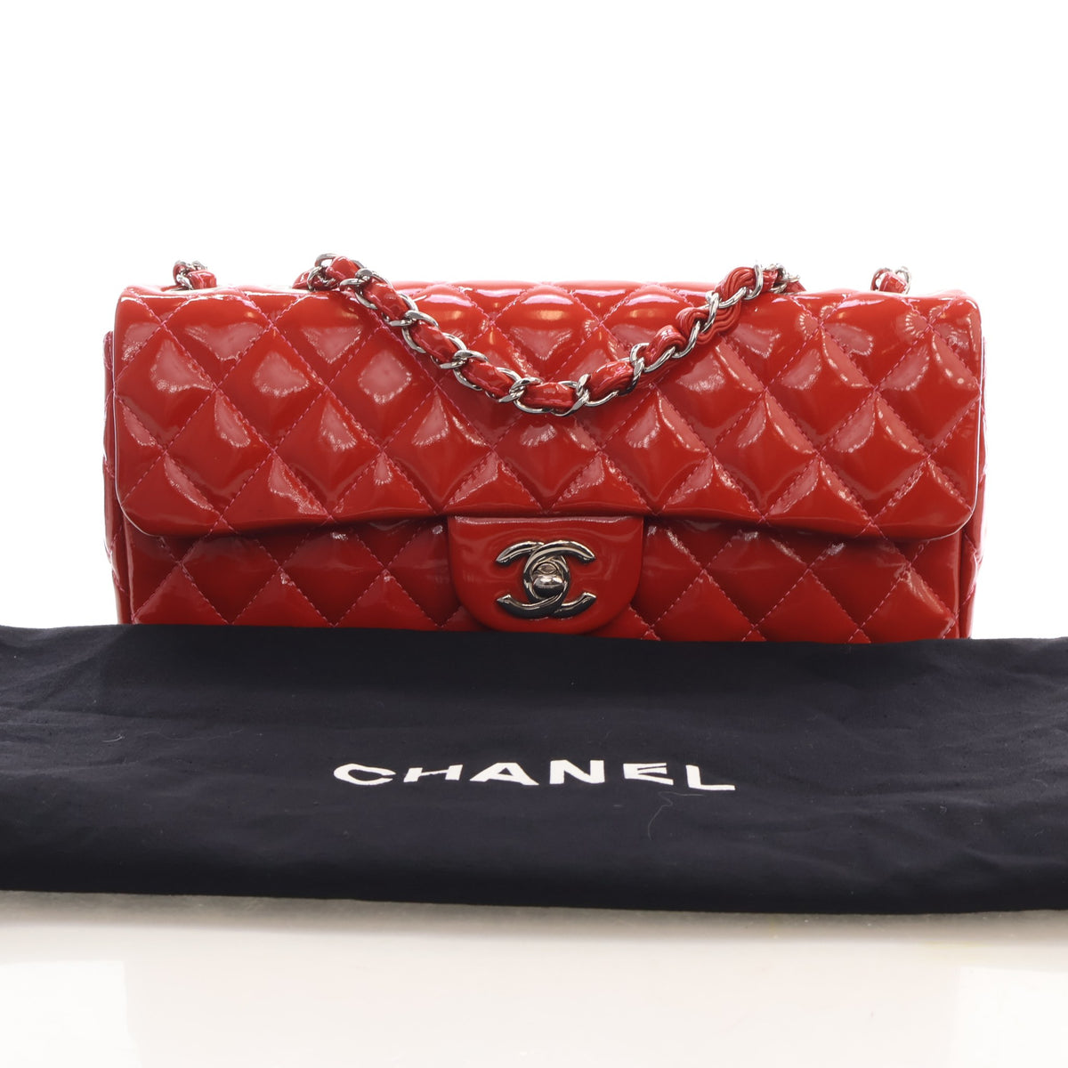 Pre-Owned Chanel Flap Bag Medium Patent Leather East West Single, front view