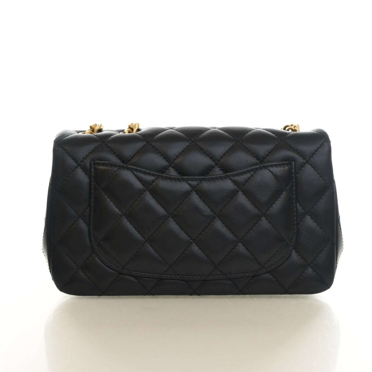 Pre-Owned Chanel Flap Bag Mini Lambskin Camellia Pearl Crush Rectangular, back view