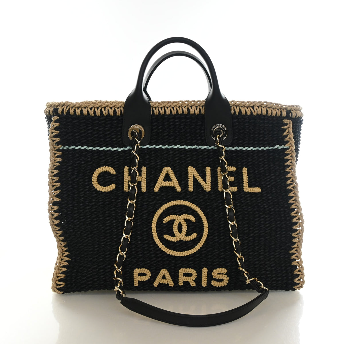 Pre-Owned Chanel Tote Medium Crochet Deauville, front view, authenticated at Luxe Du Jour