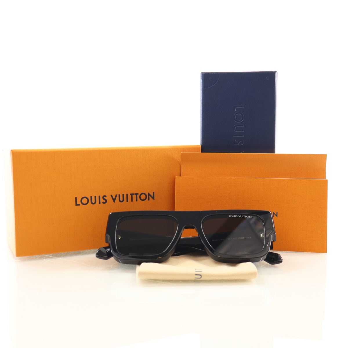 Pre-Owned Louis Vuitton Sunglasses, shown with dust bag and packaging
