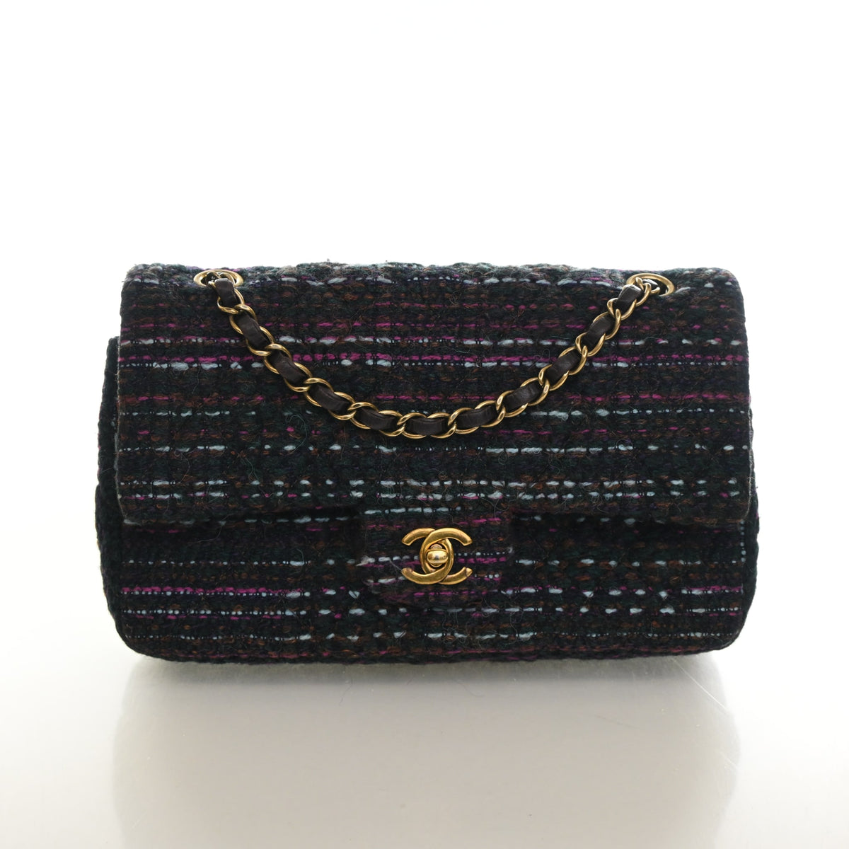 Pre-Owned Chanel Classic Double Flap Medium Tweed Bag, front view