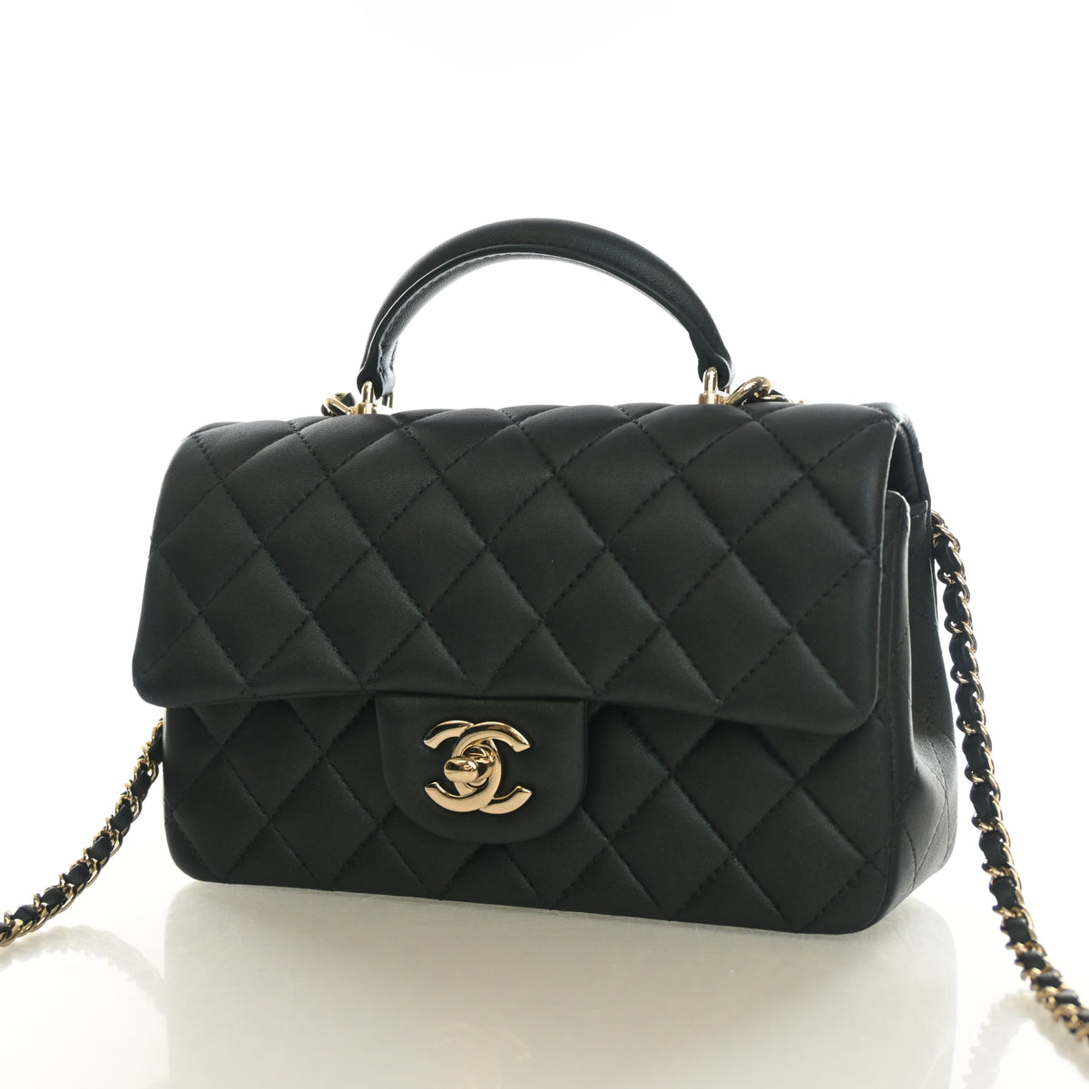 Pre-Owned Chanel Classic Flap Mini Calfskin Rectangular Top Handle Bag, front view